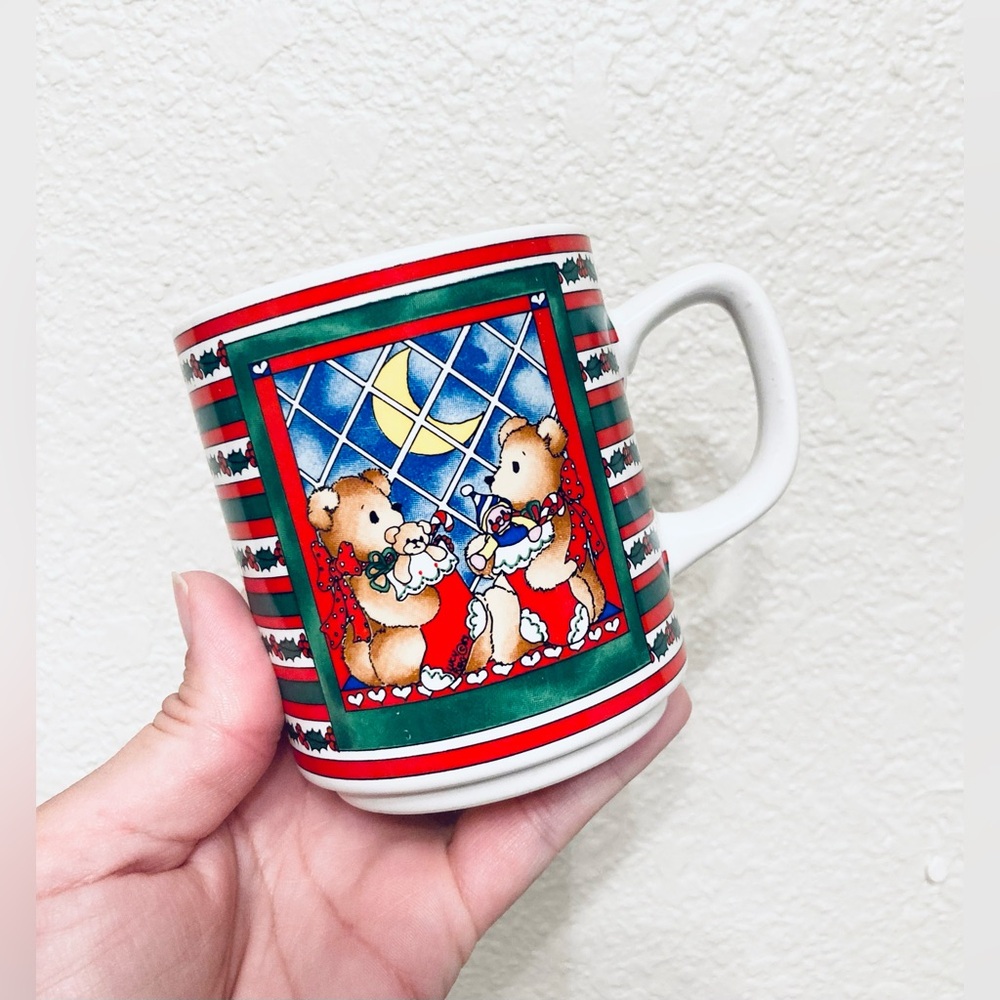 Adorable Enesco Lucy & Me Vtg 80s Christmas Teddy Bears Moon Coffee Tea Mug